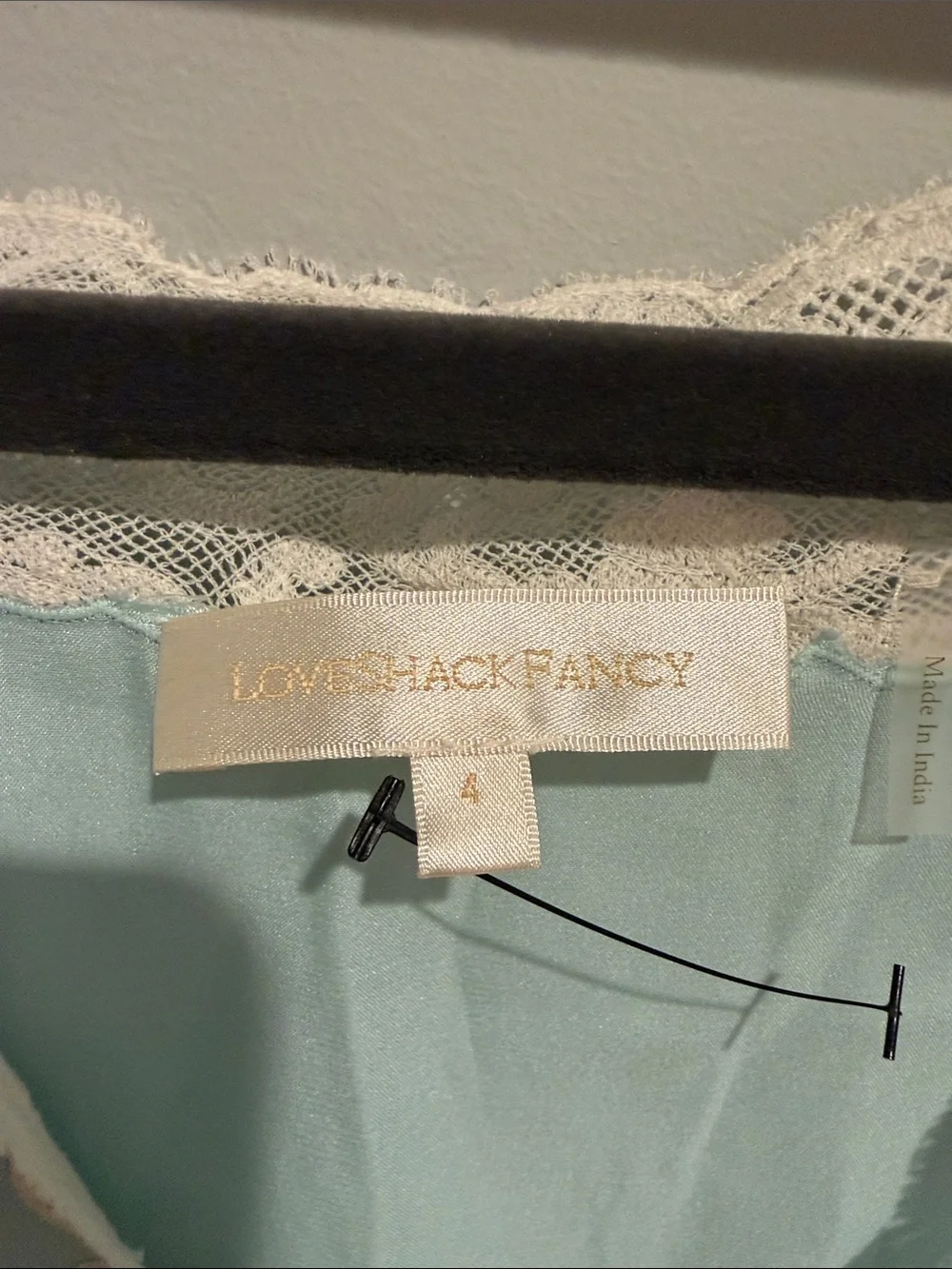 LoveShackFancy Mint Blue Lace-Trim V-Neck Blouse